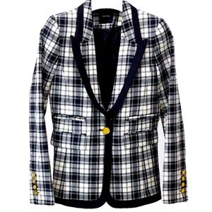 NWT SMYTHE Jacket - Taped Peak Lapel Blazer - Black and White Plaid - Size 8